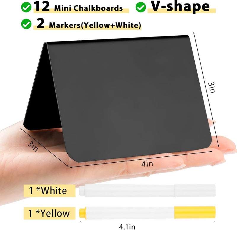 Mkobon 12 Pcs Mini Chalkboard Signs, 4"x3" Reusable PVC Food Labels for Party Buffet, Small Table Place Cards, Durable Chalk Board Signs for Tables, Birthday, Weddings, Bakery, Event Decoration (V Shape) - Image 2